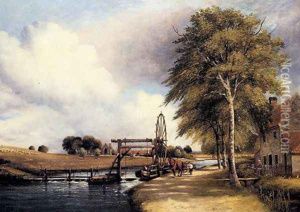 The Lock At Stanton On The Little Ouse In Norfolk Oil Painting - Frederick William Watts