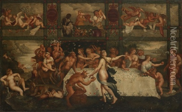 Wedding Feast Of Cupid And Psyche Oil Painting - Giulio Romano