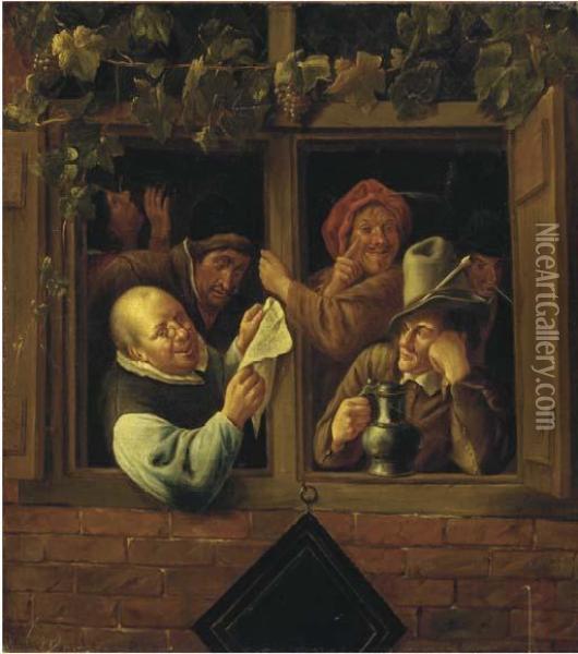 Peasants Drinking And Singing At The Window Of An Inn Oil Painting - Jan Steen