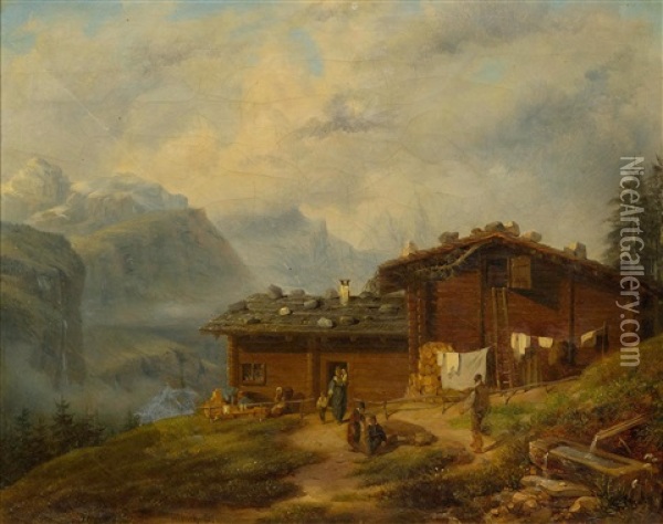 Swiss Alpine Idyll Oil Painting - Johann Jakob Ulrich