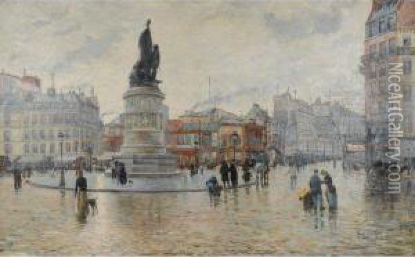 Paris, La Place Clichy Apres La Pluie Oil Painting - Louis Abel-Truchet