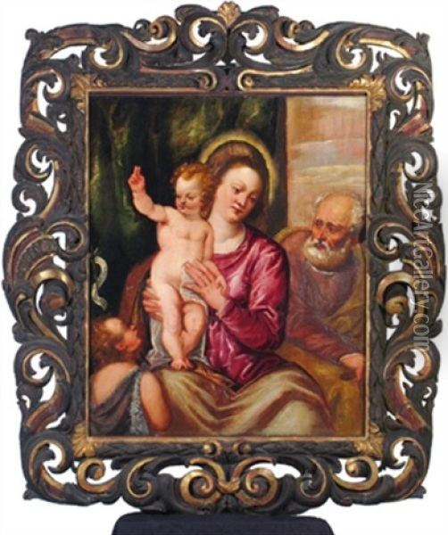 La Sacra Famiglia Con San Giovanni Oil Painting - Bonifazio de Pitati