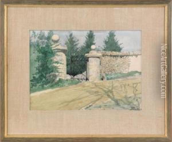 Landscape With Stone Wall And Gate Oil Painting - Arthur Burdett (Sr.) Frost