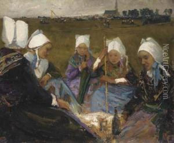 Femmes De Plougastel Au Pardon De St. Anne Oil Painting - Charles Cottet