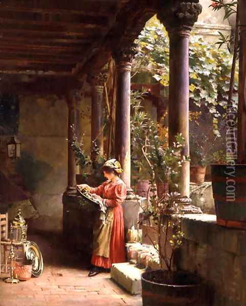 A Courtyard in Venice, 1896 Oil Painting - Henry Woods