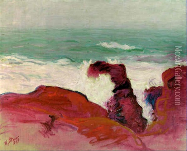 Red Rocks And Foaming Sea Oil Painting - Roderic O'Conor
