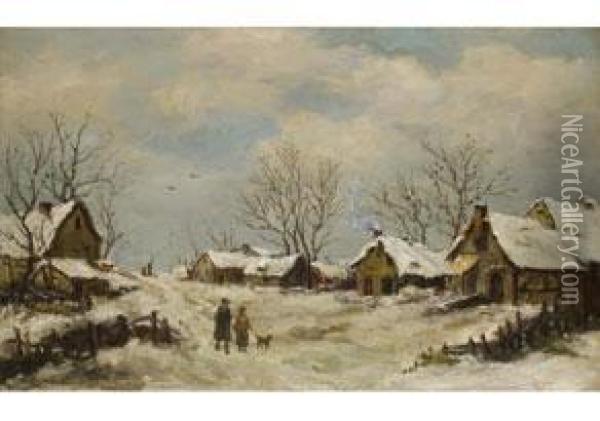 Verschneites Dorf Mit Einem Paar In Oil Painting - Adriaan Jozef Heymans