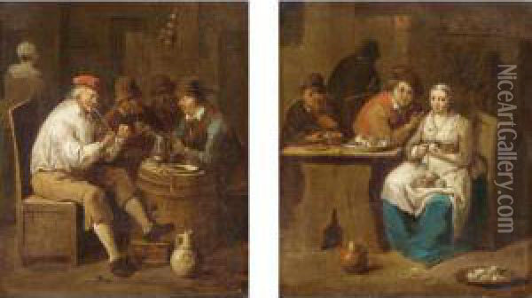 A Pair Of Tavern Interiors Oil Painting - Jan Baptist Lambrechts
