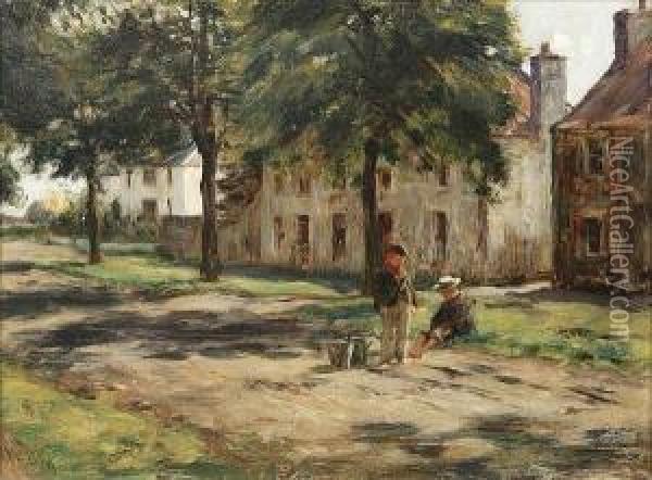 Children Playing, Haddington Oil Painting - William Darling McKay