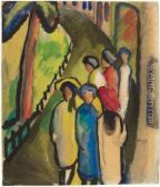 Madchen Amabend Oil Painting - August Macke