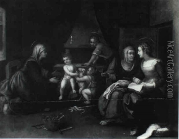 St. Joseph At His Workshop With The Infant Christ And Infant St. John. . . Oil Painting - Hendrik van Balen the Elder