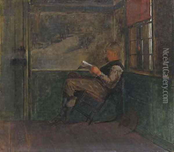 Young Man Reading Oil Painting - Winslow Homer