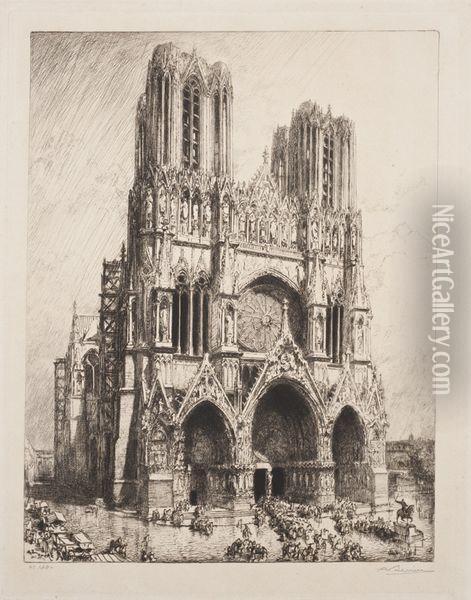 Cathedrale De Reims Oil Painting - Auguste Lepere