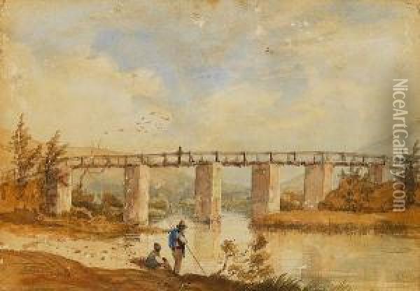 Bridge Over The River Zonder Einde, Genadendal Oil Painting - Thomas William Bowler