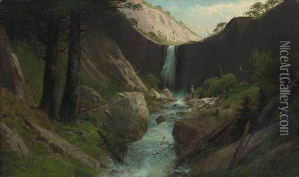 At The Waterfall Oil Painting - Frederick Ferdinand Schafer