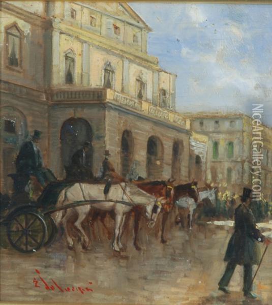 Carrozze Inpiazza Della Scala Oil Painting - Giuseppe Solenghi