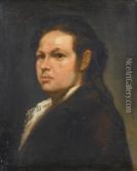 Portrait Of Francisco Goya, Bust Length, In A Brown Coat And White Cravat Oil Painting - Francisco De Goya y Lucientes