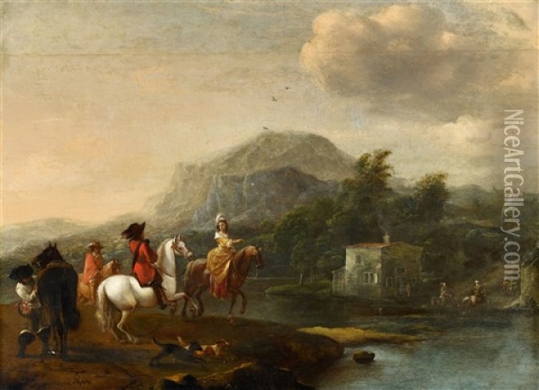 Horseman At A Ford Oil Painting - Pieter Wouwerman
