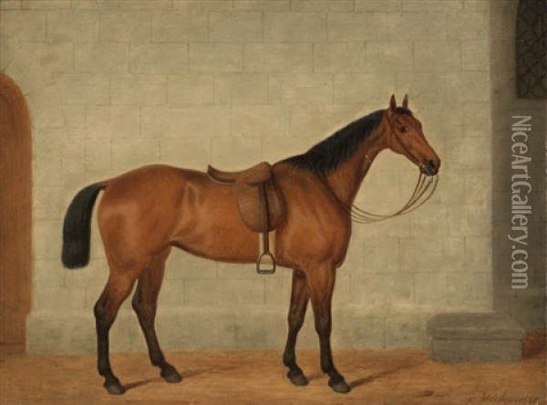 Horses In A Stable (pair) Oil Painting - George Morley