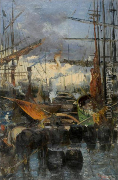 Porto Con Barche Oil Painting - Salvatore Balsamo