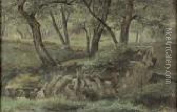 Waldlandschaft Mit Findling. Oil Painting - Robert Zund