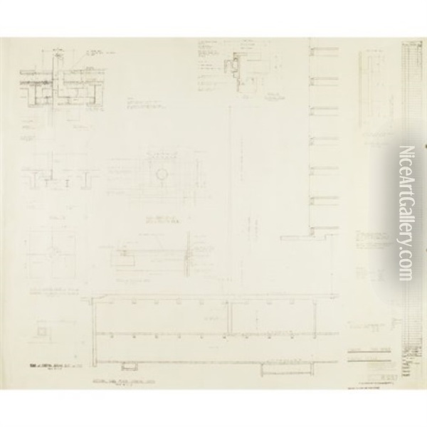 Seagram Building Construction Drawing Oil Painting - Philip H. Johnson