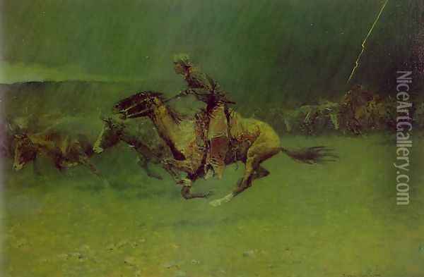 The Stampede Oil Painting - Frederic Remington