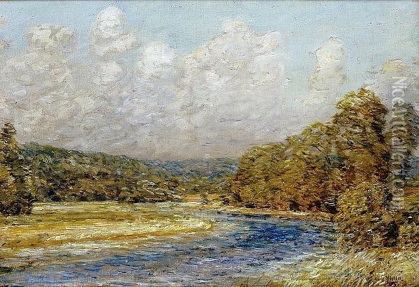 River Landscape Oil Painting - Frederick Childe Hassam