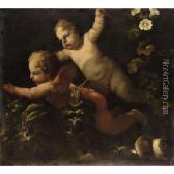 Two Putti Oil Painting - Luca Giordano