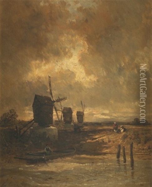 Les Moulins A Vent En Holande Oil Painting - Eugene Ciceri