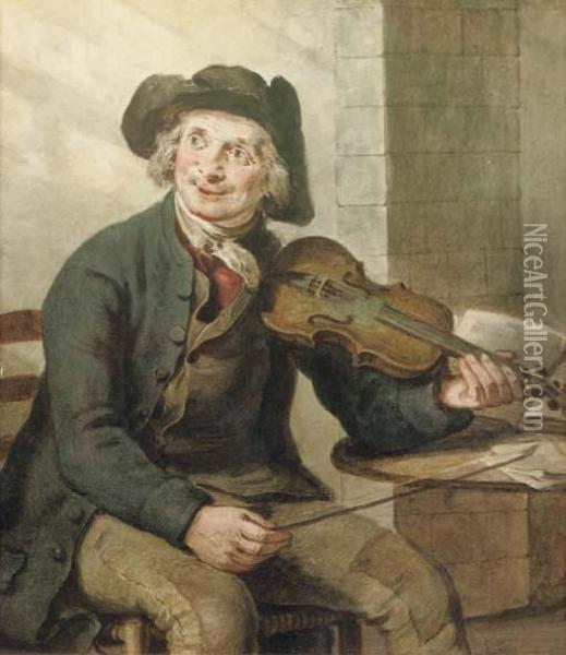 A Violin Player Oil Painting - Jan Adriaen Antonie De Lelie