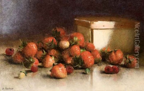 Still Life Of Strawberries In A Basket Oil Painting - Joseph Decker