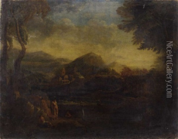 Figures In An Arcadian Landscape Oil Painting - Copleston Warre Bampfylde