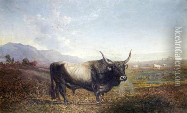 Bull In A Roman Campagna Oil Painting - Enrico Coleman