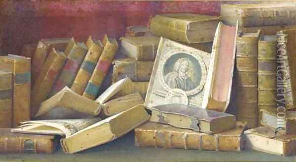 Still-life of books Oil Painting - Frederick R. Spencer