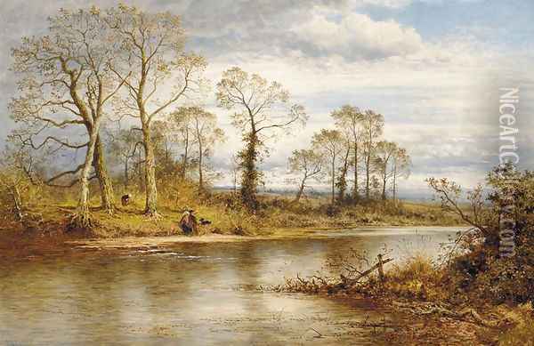 An English River In Autumn Oil Painting - Benjamin Williams Leader