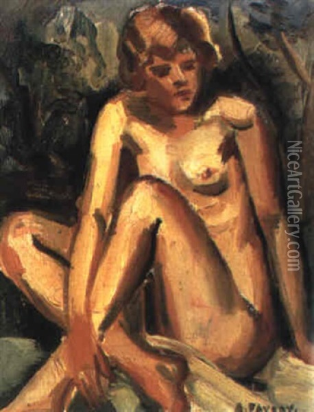 Femme Nue Assise Oil Painting - Andre Favory