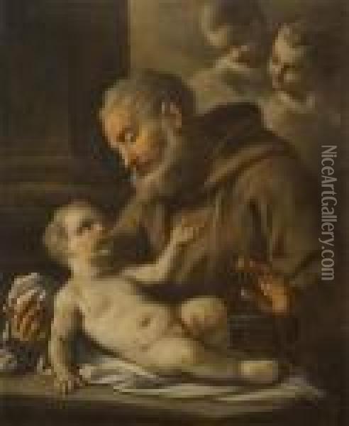 San Francesco Da Cantalice Con Ilbambino Oil Painting - Francesco Solimena