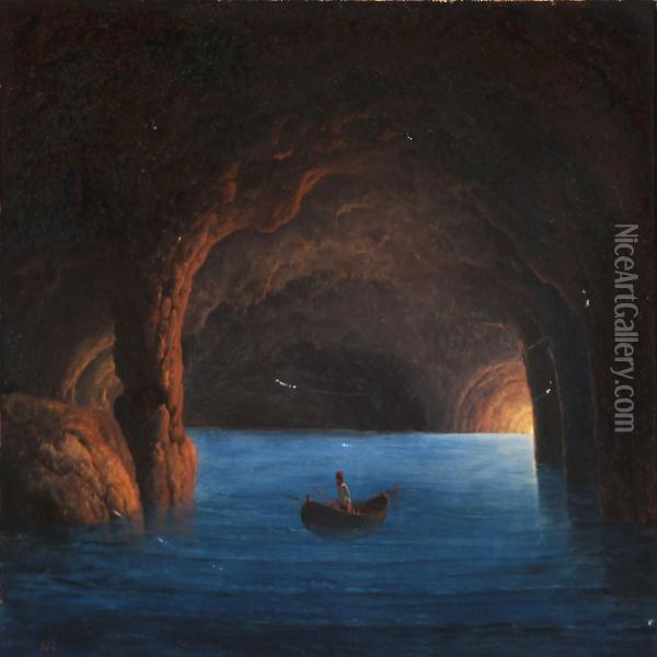 The Blue Grotto, Italy Oil Painting - Georg Emil Libert