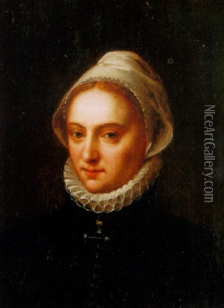 A Portrait Of A Lady With A Ruff And Bonnet Oil Painting - Thomas De Keyser