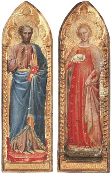 Saint Peter - ? ( + Saint Agnes; Pair) Oil Painting - Spinello Aretino