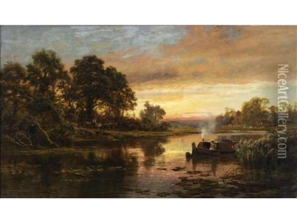 A Sunset On The Medway Oil Painting - Robert Gallon