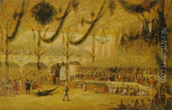 The Great Exhibition At Crystal Palace, With The Pageant Of St. George And The Dragon Oil Painting - George Housman Thomas