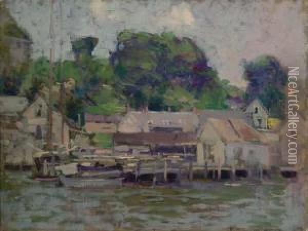 Grey Houses By The Dock Oil Painting - Paul Cornoyer