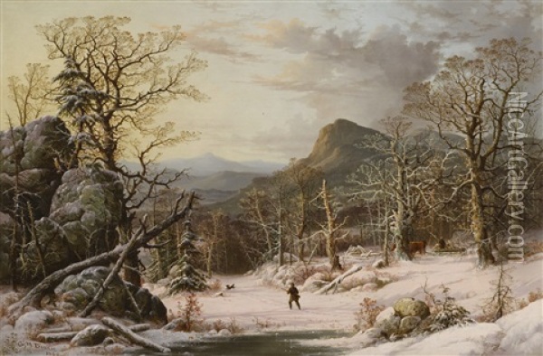 Hunter In Winter Wood Oil Painting - George Henry Durrie