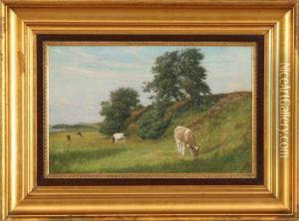 From The Meadow With Grazing Cows Oil Painting - Povl Steffensen