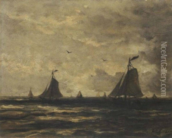 Bomschuiten In Full Sail Oil Painting - Hendrik Willem Mesdag