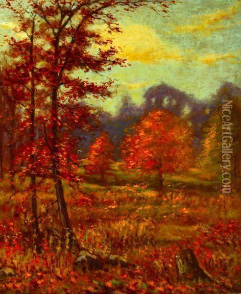 Autumn Leaves Falling Oil Painting - Hugo Melville Fisher
