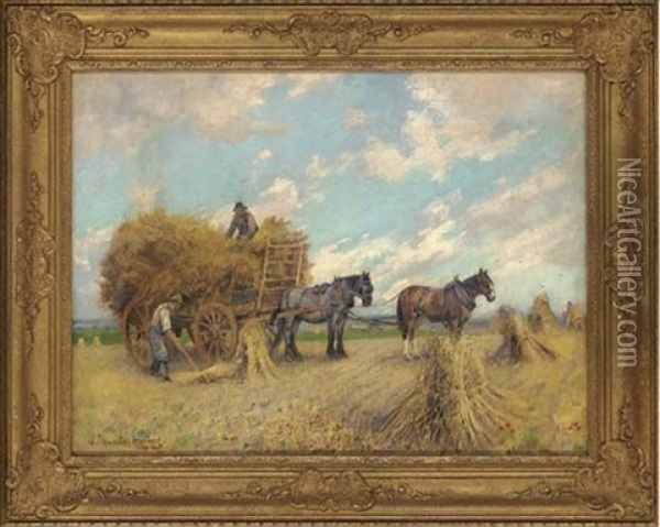 Harvesting The Hay Oil Painting - J. Thwaite Irving