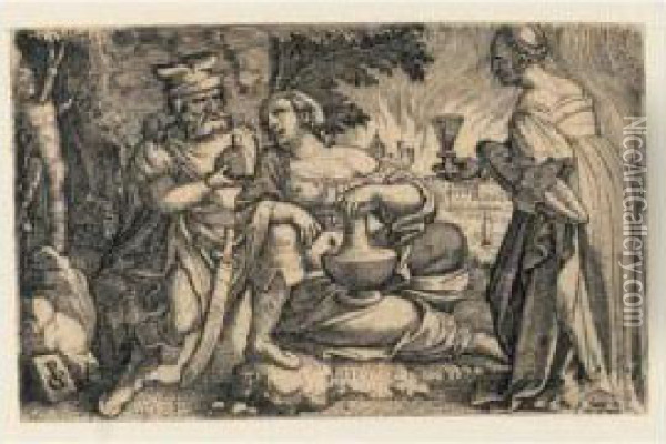 Lot And His Daughters (b. 20; Holl.13) Oil Painting - Georg Pencz
